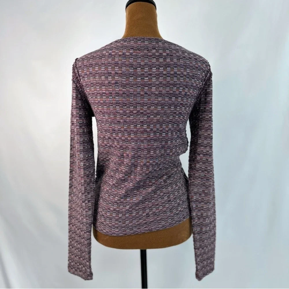 Free People‎ Knit Top Women Medium Purple Textured Long Sleeve Boat Neck